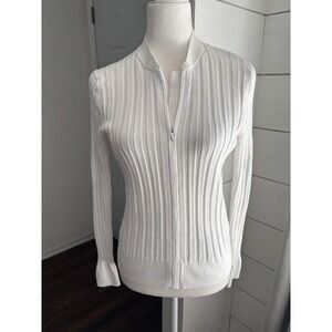 Athleta Sweater Womens‎ Medium White Full Zip Ribbed Tencel Lyocell Stretch